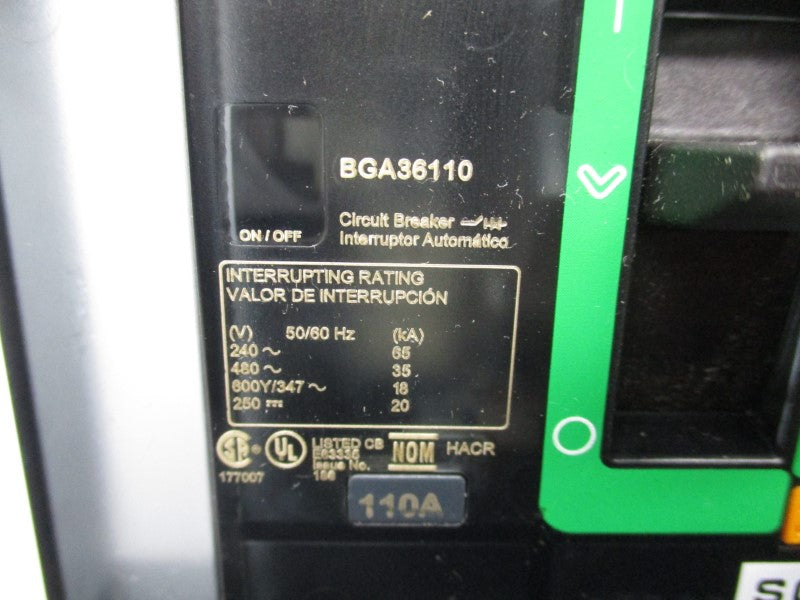 SQUARE D BGA36110 480V 110A (GREEN) NSNP