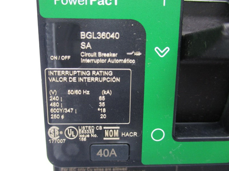 SQUARE D BGL36040SA 480V 40A (GREEN) NSNP