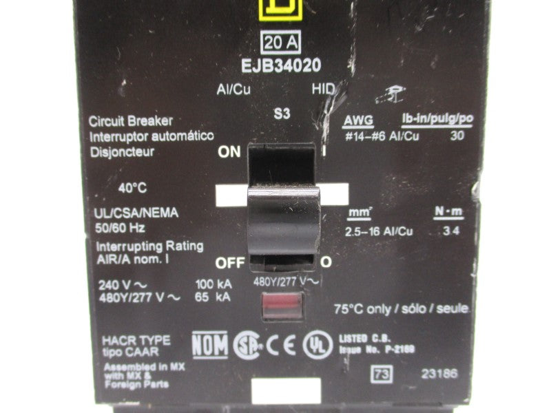 SQUARE D EJB34020 277V 20A (AS IS) NSNP