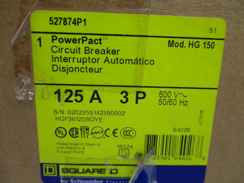 SQUARE D 527874P1 HGF36125SOYE 600V 125A NSMP