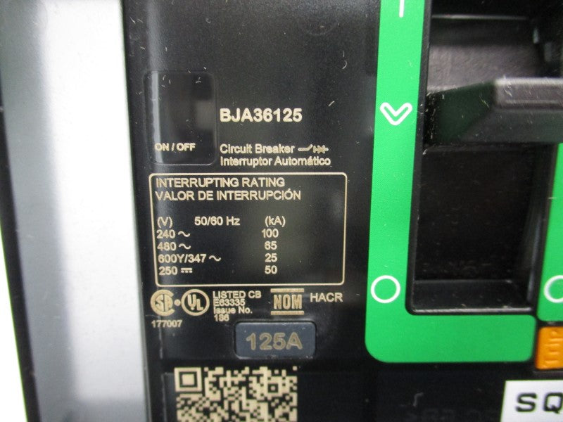 SQUARE D BJA36125 480V 125A (GREEN) NSMP