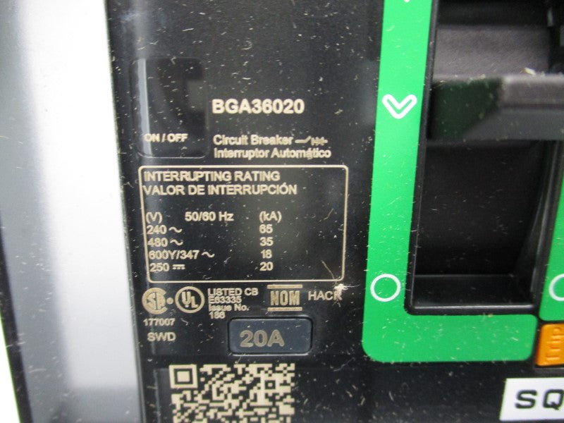 SQUARE D BGA36020 480V 20A (GREEN) NSMP