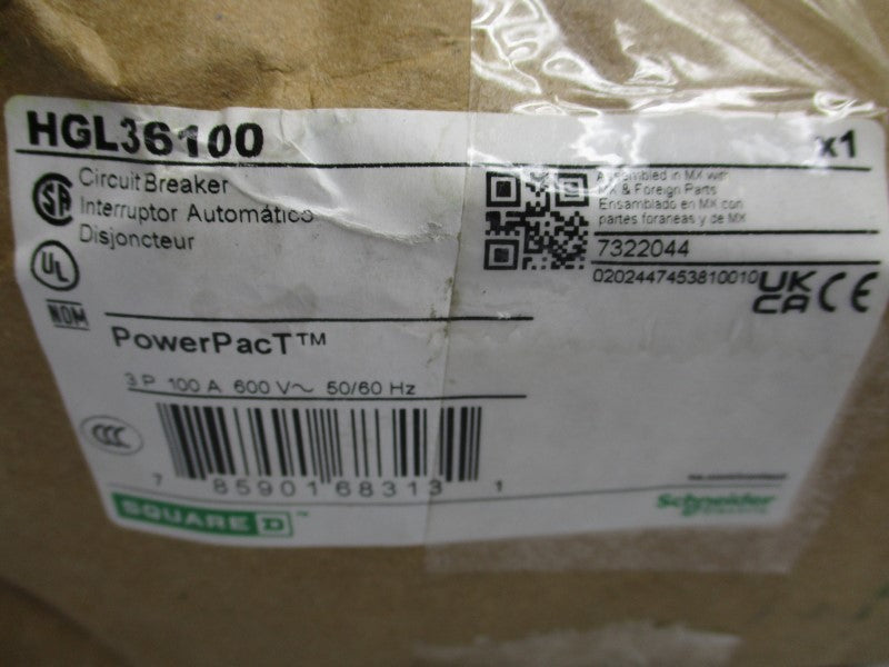SQUARE D HGL36100 600V 100A (GREEN) NSMP
