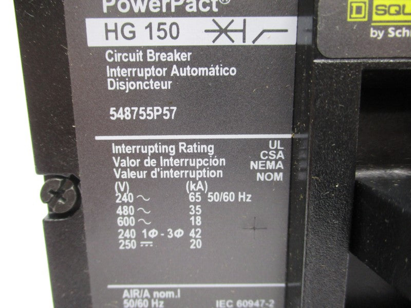 SQUARE D 548755P57 HGP36125TYE 600V 125A NSMP