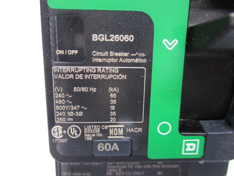 SQUARE D BGL26060 480V 60A (GREEN) NSMP
