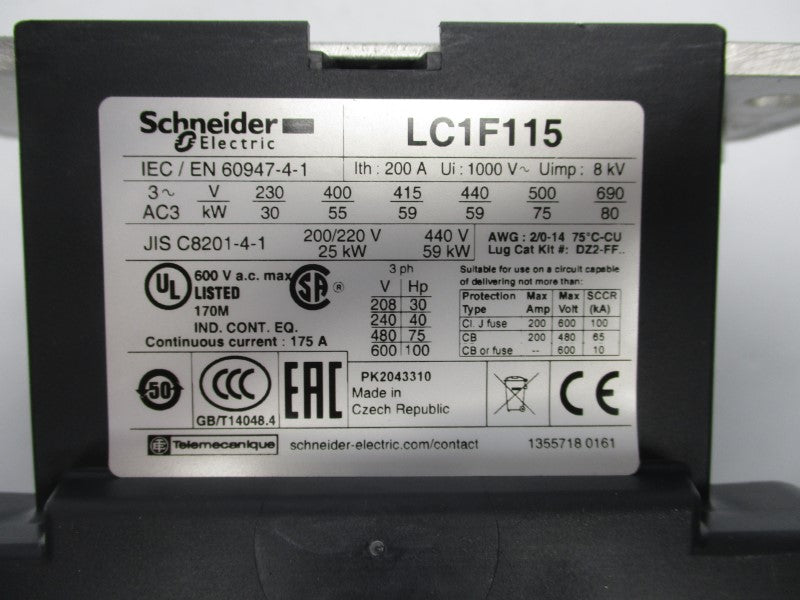 SCHNEIDER ELECTRIC LC1F115G7 600VAC 200A NSMP