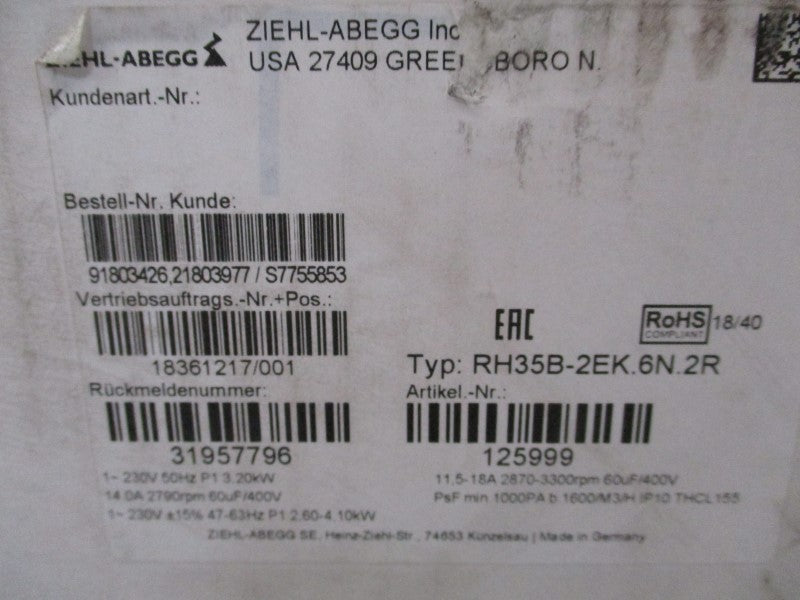 ZIEHL-ABEGG RH35B-2EK.6N.2R 400V 14A NSMP