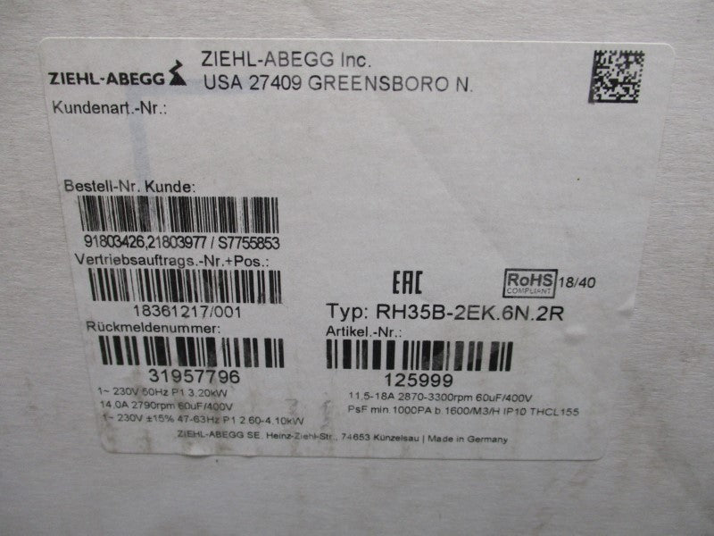 ZIEHL-ABEGG RH35B-2EK.6N.2R 400V 14A NSFS