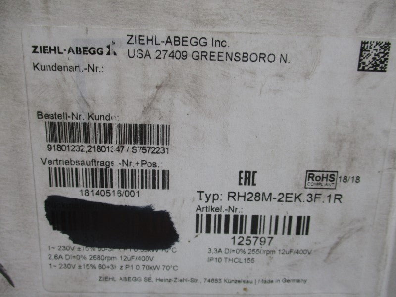 ZIEHL-ABEGG RH28M-2EK.3F.1R 400V 2.6A NSMP