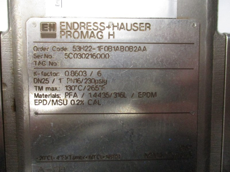 ENDRESS+HAUSER 53H22-1F0B1AB0B2AA 85-260VAC 230PSI UNMP