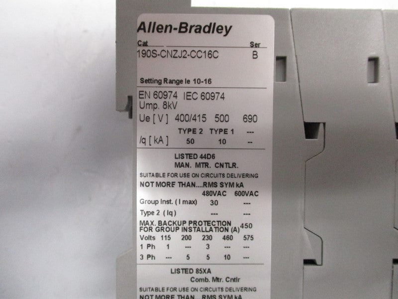 ALLEN BRADLEY 190S-CNZJ2-CC16C SER. B 24VDC 10-16A NSMP