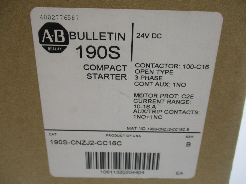 ALLEN BRADLEY 190S-CNZJ2-CC16C SER. B 24VDC 10-16A NSMP