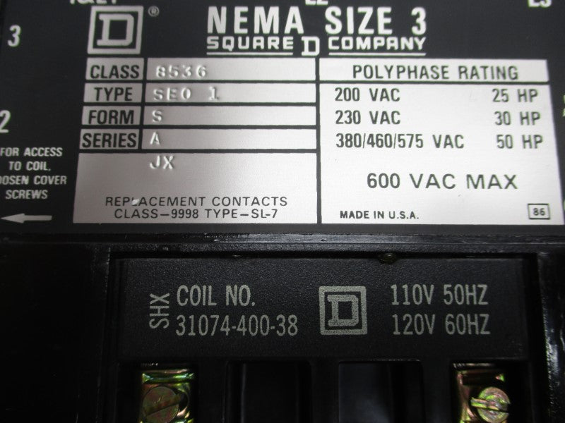 SQUARE D 8536SEO1V02 SER. A 110-120V NSMP