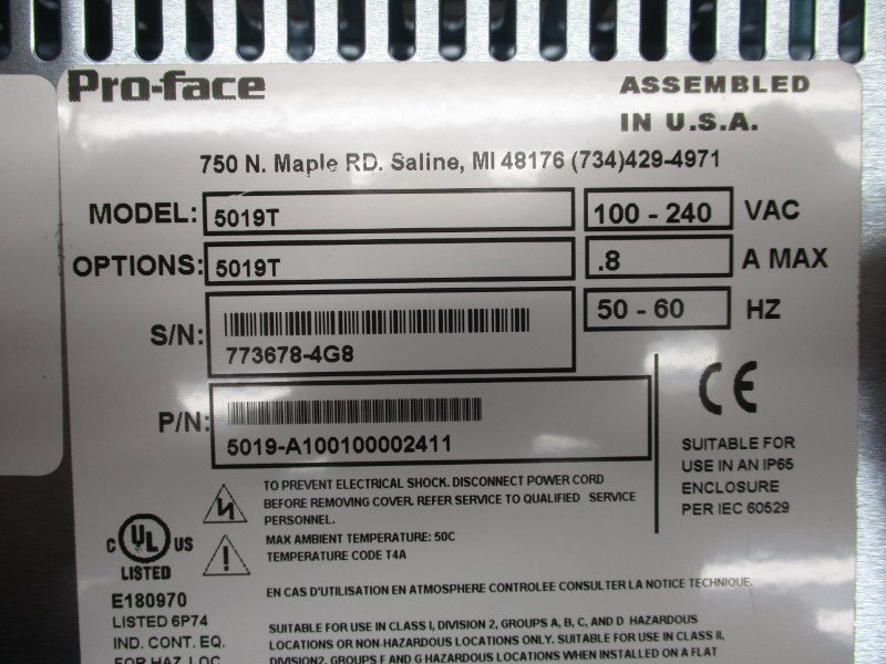 PRO FACE 5019T 5019-A100100002411 100-240VAC 0.8A NSMP