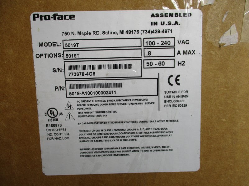 PRO FACE 5019T 5019-A100100002411 100-240VAC 0.8A NSMP