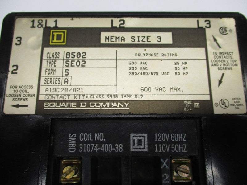 SQUARE D 8502SEO2V02S SER. A 110-120V UNMP