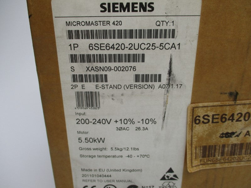 SIEMENS 6SE6420-2UC25-5CA1 200-240V 26.3A NSMP