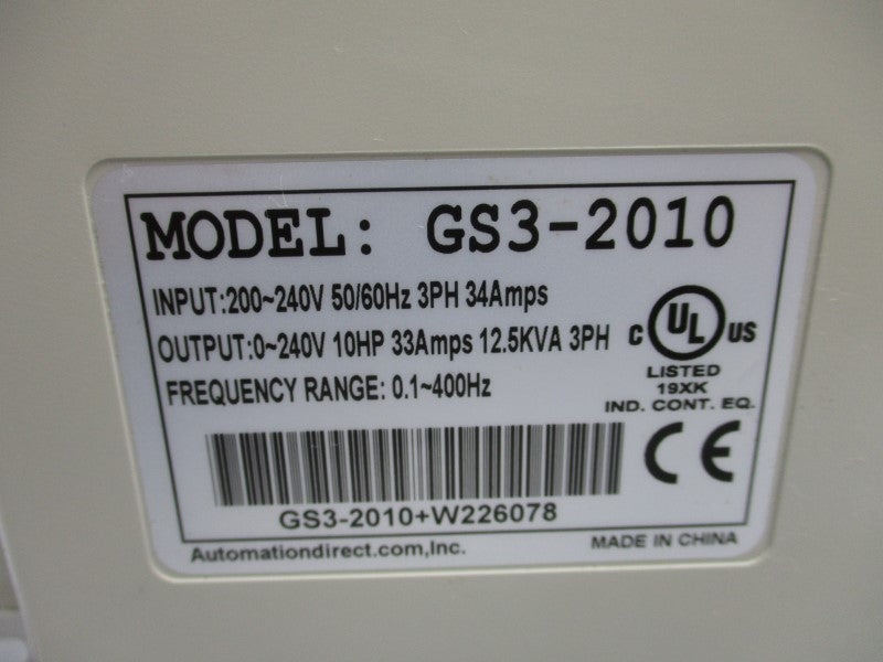 AUTOMATION DIRECT GS3-2010 GS3-2010+W226078 200-240V 34A UNMP