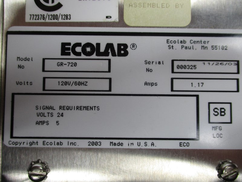 ECOLAB GR-720 120V 1.17A (AS PICTURED) UNMP