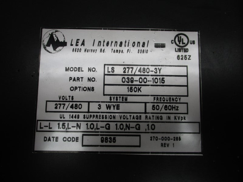 LEA INTERNATIONAL LS277/480-3Y 039-00-1015 277/480V NSNP