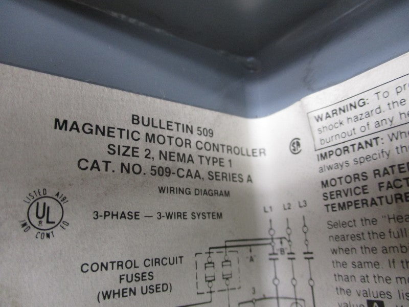ALLEN BRADLEY 509-CAA SER. A 230-240V 45A UNMP