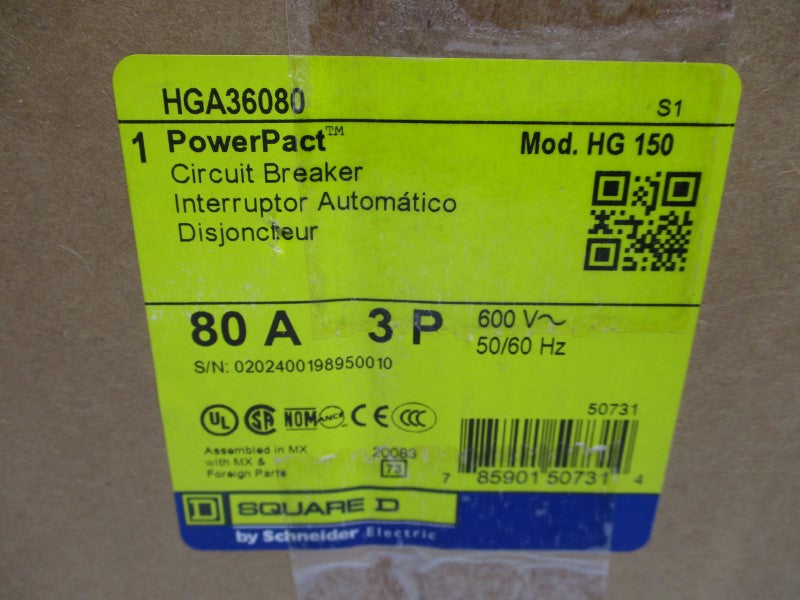 SQUARE D HGA36080 600V 80A NSMP