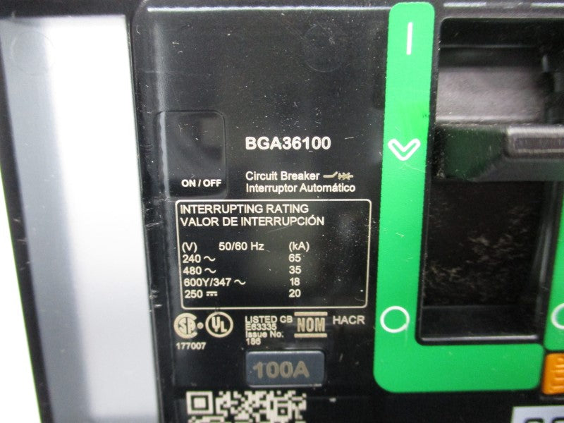 SQUARE D BGA36100 347V 100A (GREEN) (CHIPPED) NSNP
