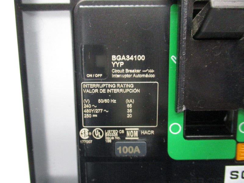 SQUARE D BGA34100YYP 277V 100A (GREEN) UNMP