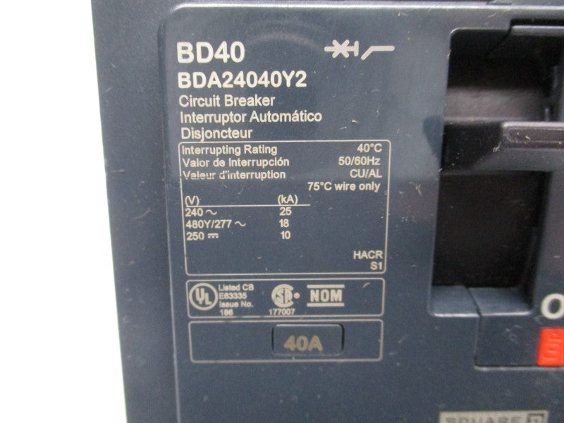 SQUARE D BDA24040Y2 277V 40A NSNP