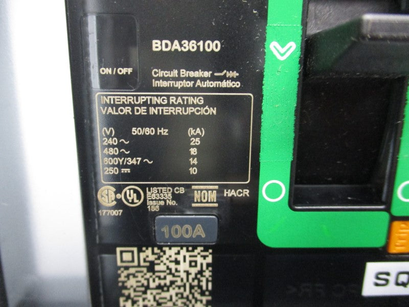 SQUARE D BDA36100 480V 100A (GREEN) UNMP
