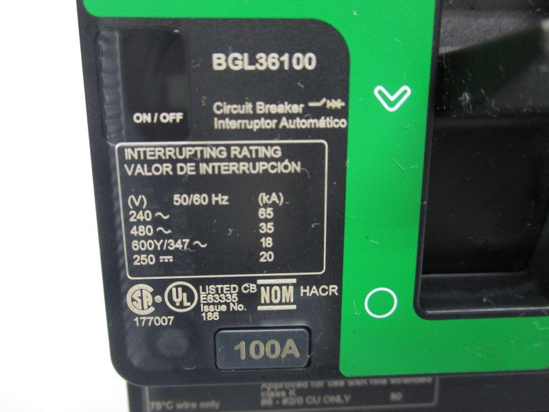 SQUARE D BGL36100 480V 100A (GREEN) UNMP