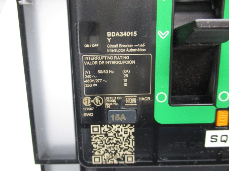 SQUARE D BDA34015Y 277V 15A (GREEN) NSNP