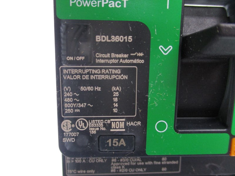 SQUARE D BDL36015 480V 15A (GREEN) NSNP