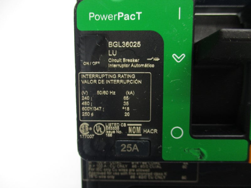 SQUARE D BGL36025LU 480V 25A (GREEN) UNMP