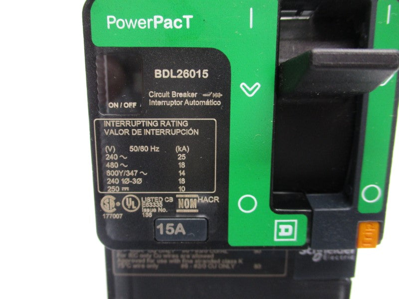 SQUARE D BDL26015 480V 15A (GREEN) (AS PICTURED) NSNP