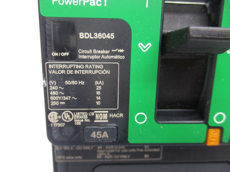 SQUARE D BDL36045 480V 45A (GREEN) (AS PICTURED) NSNP