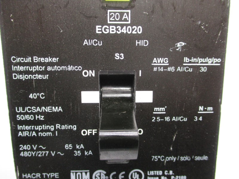 SQUARE D EGB34020 277V 20A NSNP
