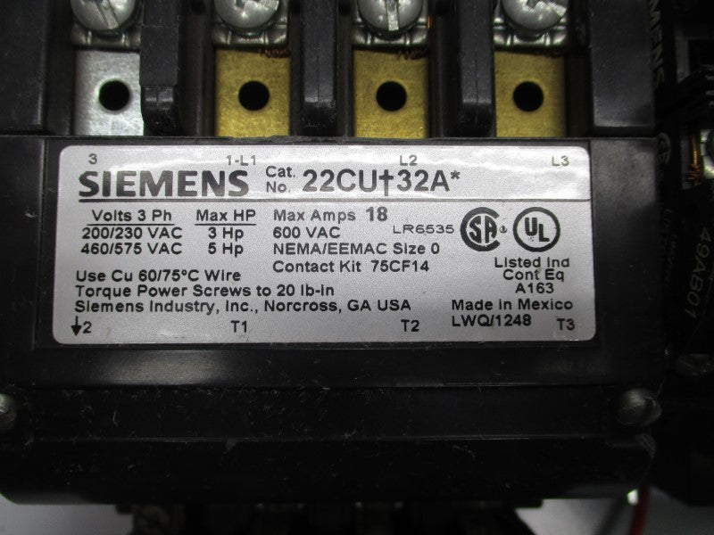 SIEMENS 22CUC32AA 220-240VAC 3-12A NSMP