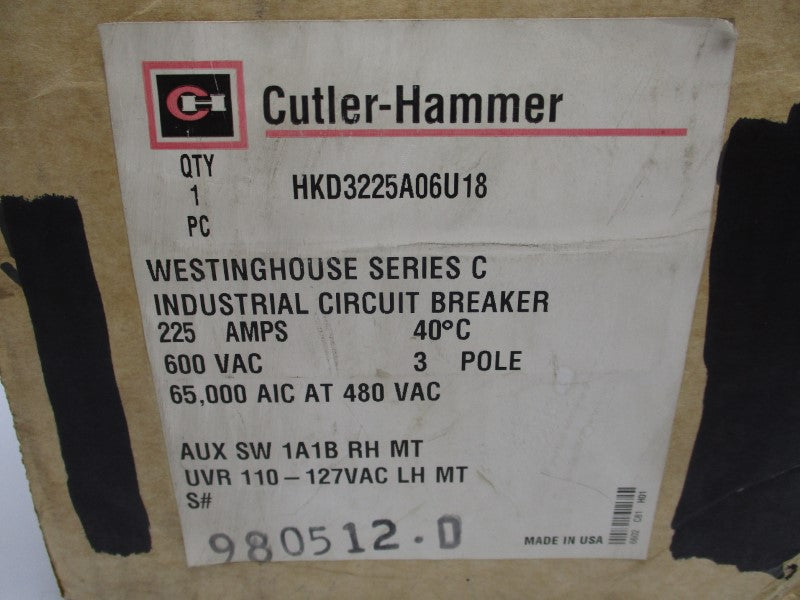 CUTLER HAMMER HKD3225A06U18 SER. C 600VAC 225A NSMP
