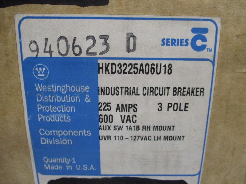 WESTINGHOUSE HKD3225A06U18 SER. C 600VAC 225A NSMP