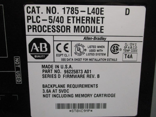 ALLEN BRADLEY 1785-L40E SER. D 5VDC 3.6A UNMP
