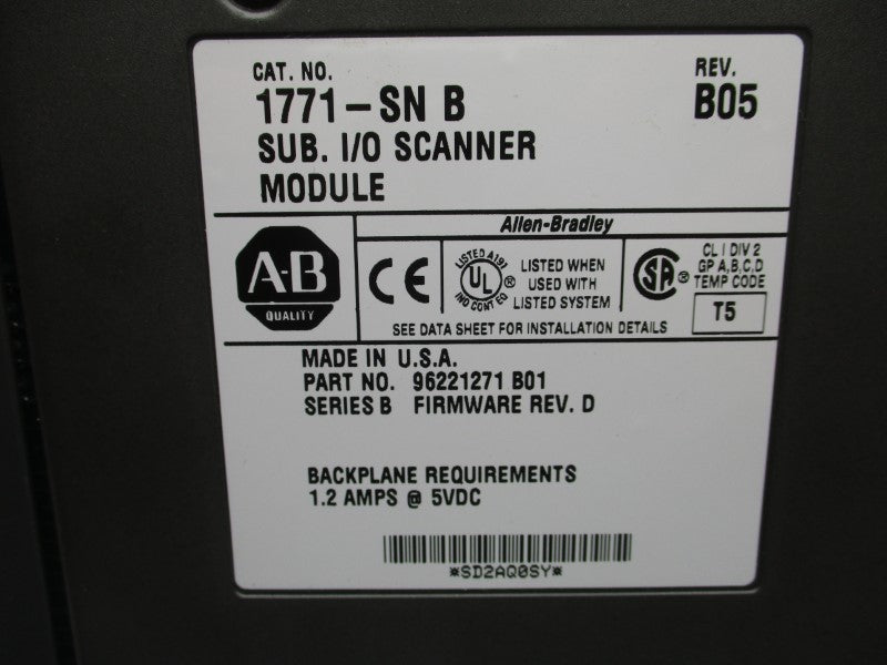 ALLEN BRADLEY 1771-SN SER. B REV. B05 F/W D 5VDC 1.2A NSMP