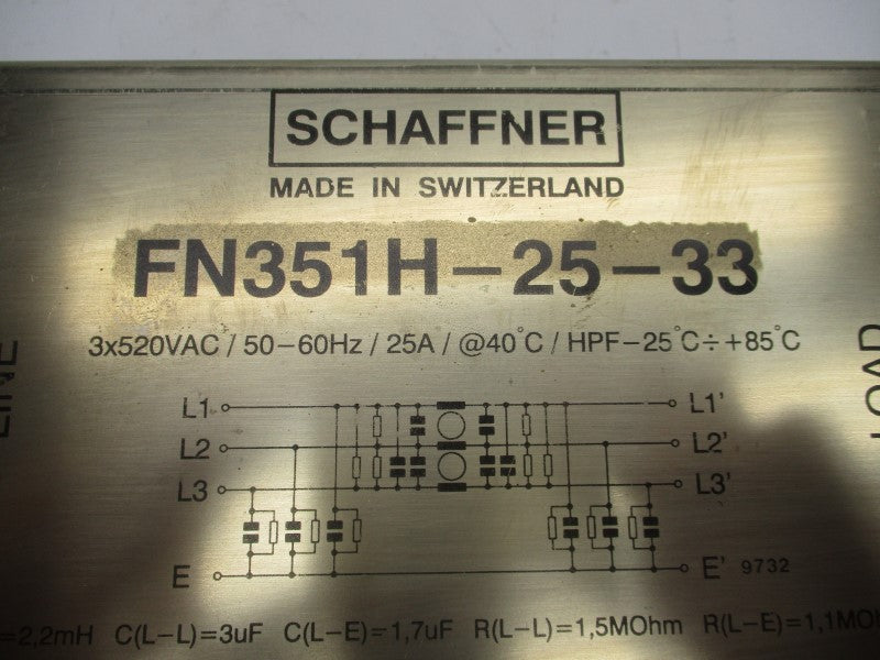 SCHAFFNER FN351H-25-33 520VAC 25A UNMP