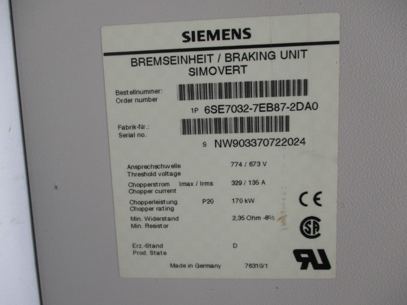 SIEMENS 6SE7032-7EB87-2DA0 673/774V 135/329A NSNP