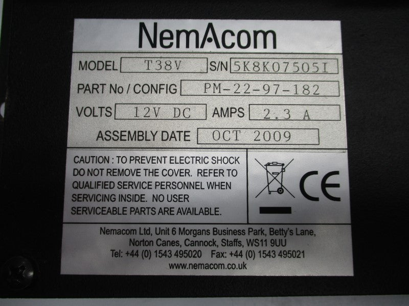 NEMACOM T38V PM-22-97-182 12VDC 2.3A (AS IS) UNMP