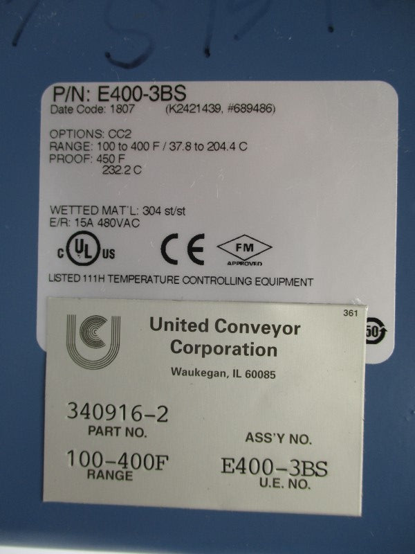 UNITED ELECTRIC E400-3BS 340916-2 NSMP