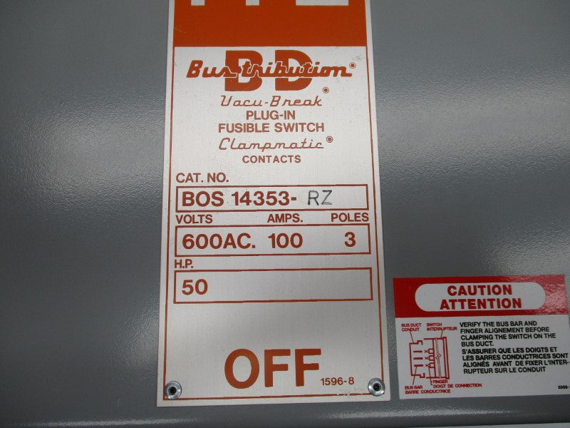SIEMENS BOS14353RZ 600VAC 100A NSMP
