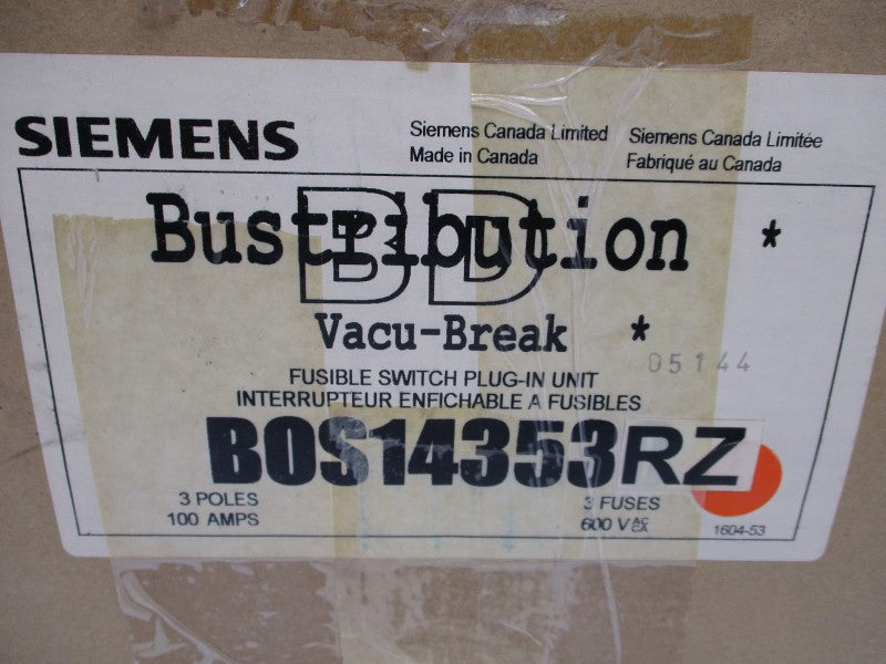 SIEMENS BOS14353RZ 600VAC 100A NSMP
