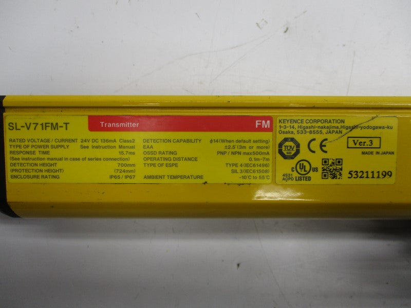KEYENCE SL-V71FM-T VER. 3 24VDC UNMP