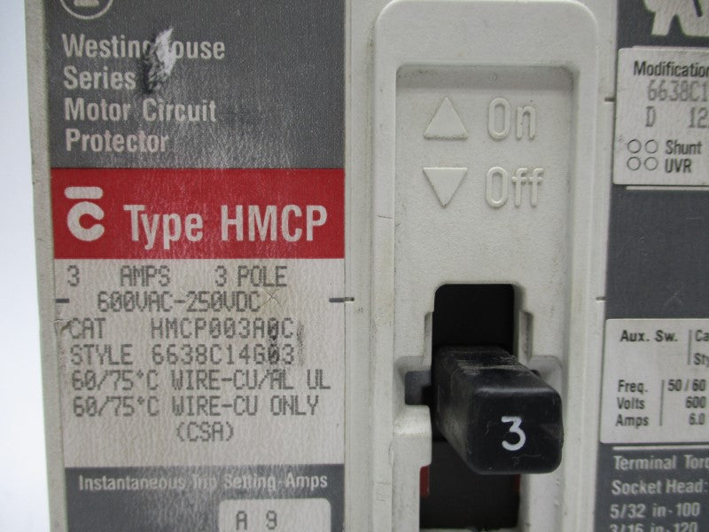 WESTINGHOUSE HMCP003A0C 600VAC 3A (AS PICTURED) NSNP